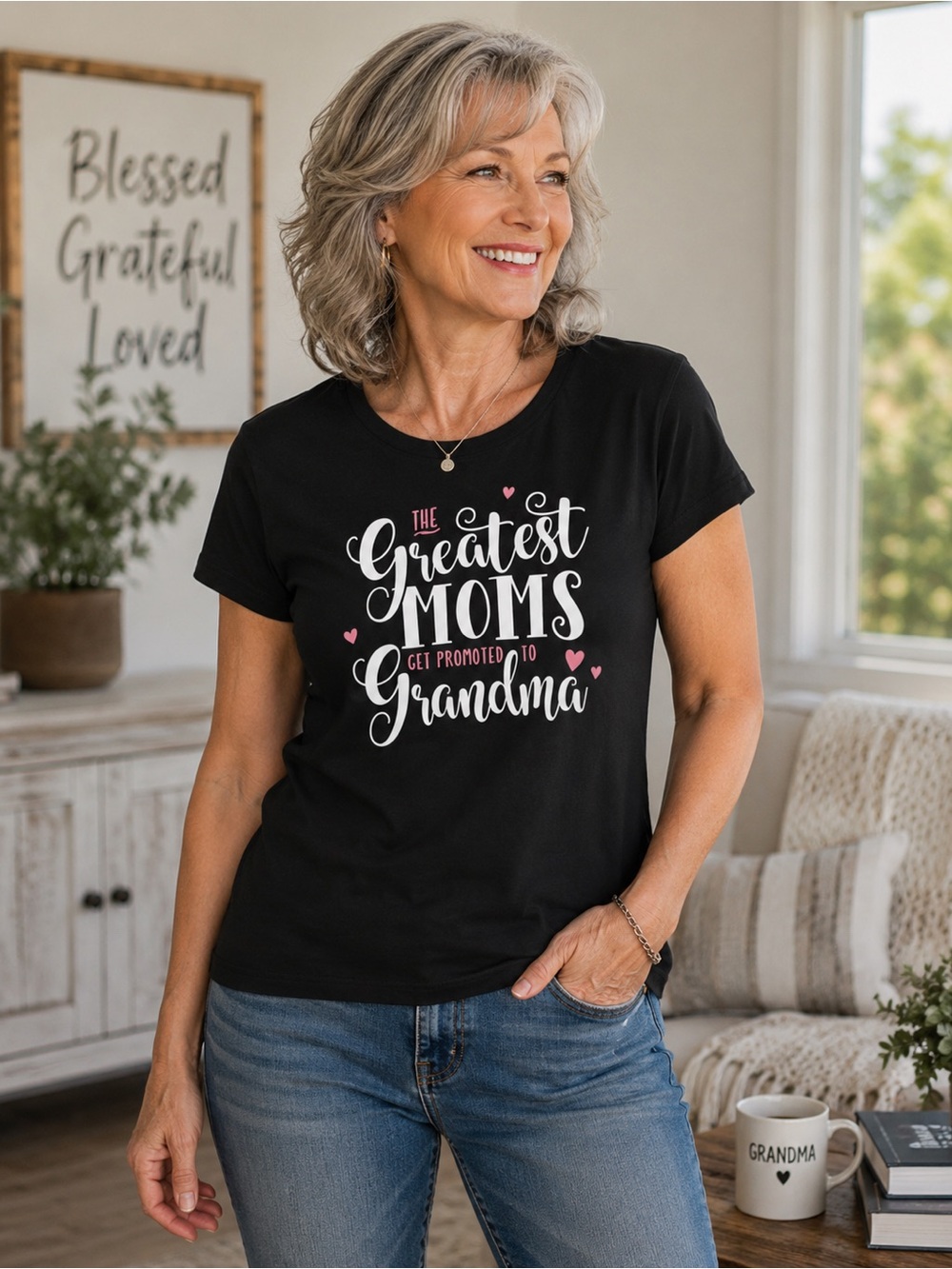 POSITIVITEES Womens Get Promoted to Grandma T-Shirt Black Graphic Tee